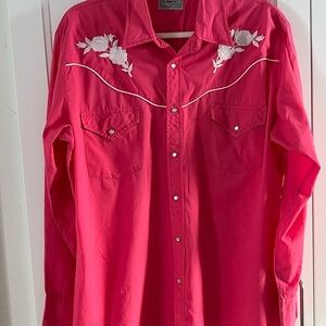 Ely Diamond Cattleman Pink Western Shirt with White Embroidery